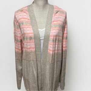 Kim Rogers Cartigan, beige & peach. Sz XL